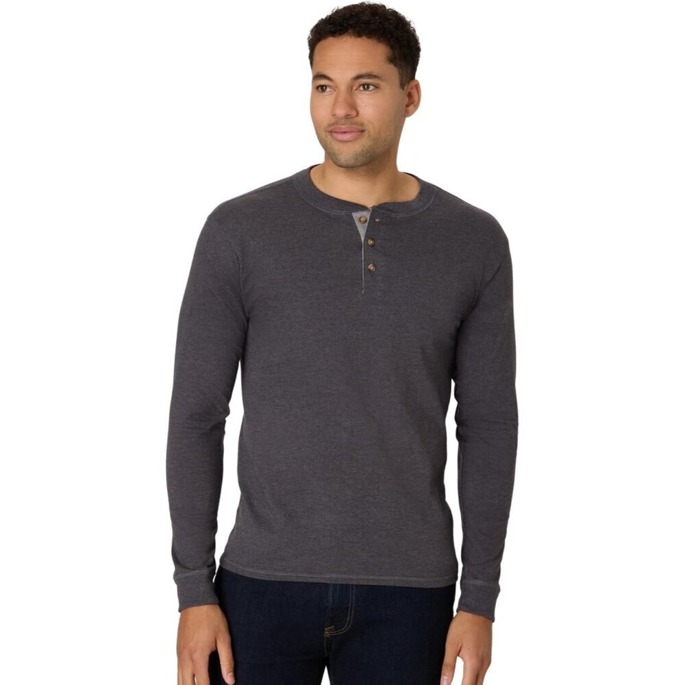 TBeefy Men Cotton Henley Long Slate Heather Sleeve Shirt Casual Classic Soft Top